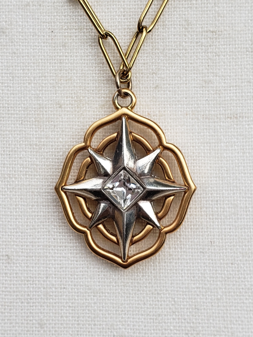 Two-Tone Compass Star Pendant Necklace
